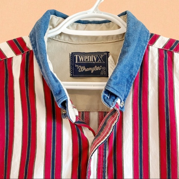 Vintage 90’s wrangler striped shirt denim collar - Picture 3 of 6